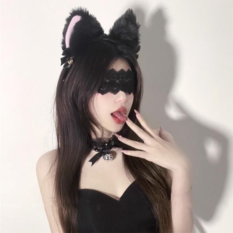 Lace Eye Mask Hairpin, Cute Rabbit Ears Hairband, Cat Ears Headband, Makeup Head Accessory