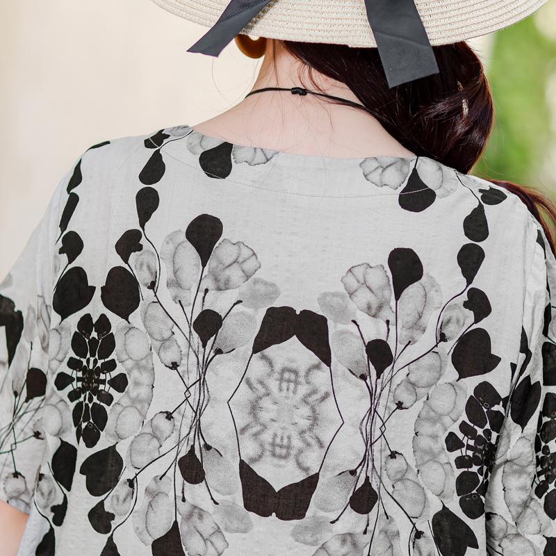 Vintage potisk Dlouhé šaty pro ženy Nadměrná velikost Volný Krátký rukáv Móda Elegantní Dámské šaty Letní Vintage oblečení