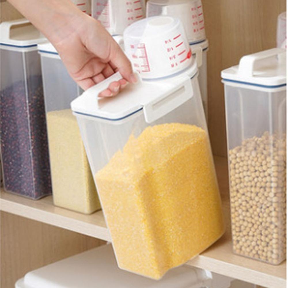 2PCS With Measuring Cup Rice Dispenser Pp Food Storage Barrel  Home Dry Food Storage