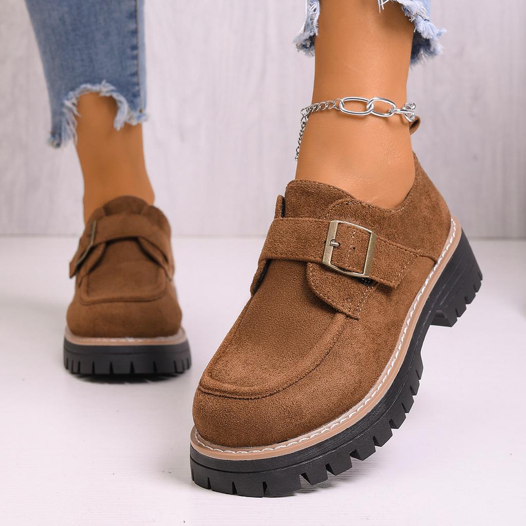 Round Toe Slip-On Loafers for Women – Large-Size Chunky Sole Shallow Opening Shoes, New Autumn/Winter Casual Flat Footwear