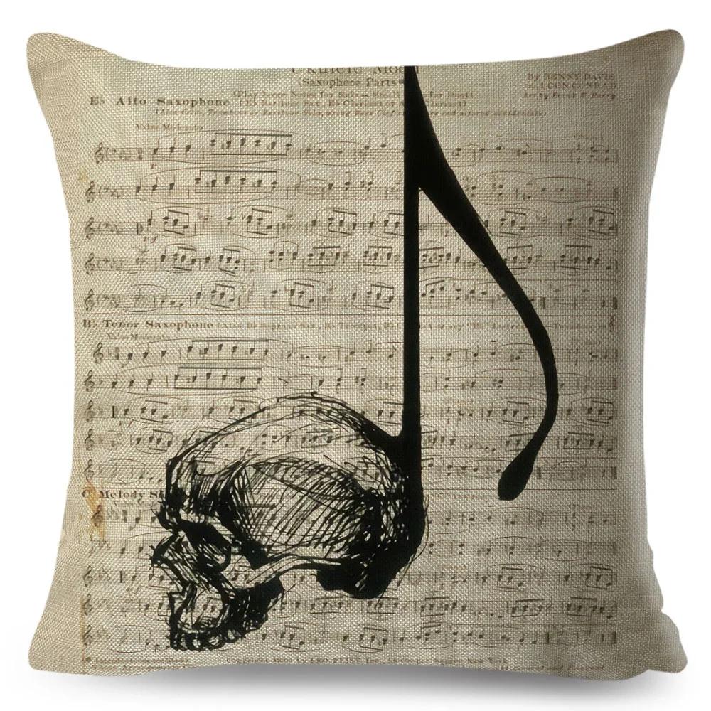 Nordic Style Music Note Pillowcase Decor Vintage Guitar Mike Printed Pillow Case for Home Sofa Polyester Cushion Cover 45x45cm