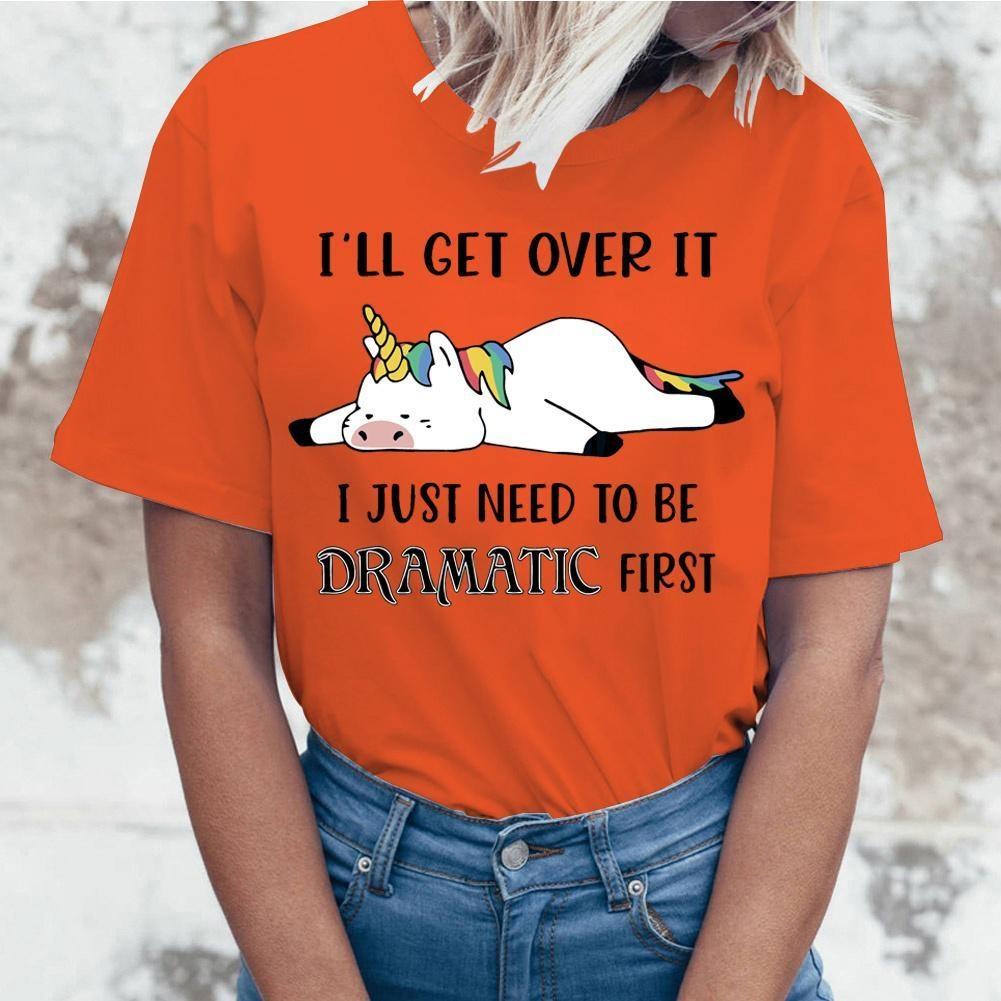 T-shirt da Donna con Stampa Unicorn Get Over It Estate Manica Corta Girocollo Carina Larga Top Creativi Personalizzati