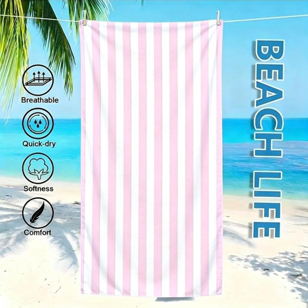 Serviette de Plage Surdimensionnée à Rayures Roses Motif Protection Solaire et Coupe-Vent Convient pour Piscine Camping Voyage Couverture
