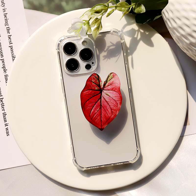 Foldable Acrylic Mobile Phone Stand with Simulated Plant Leaf Design