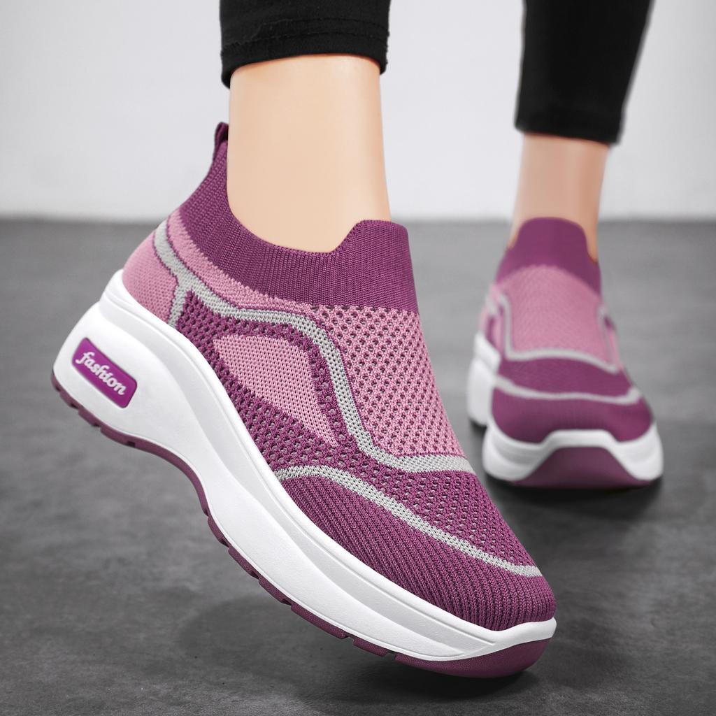 Women's Shoes, Thick-soled Height-increasing Shoes, Spring Fly-knitting Mesh Shoes, Casual Shoes, Single Shoes, Comfortable and Breathable