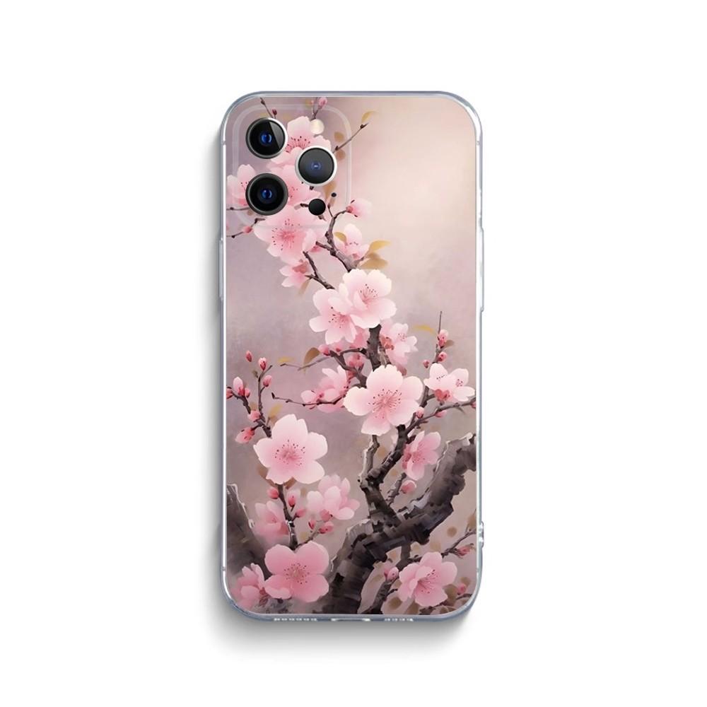 

Розовый чехол для телефона с сакурой для iPhone 15 14 13 12 11 Pro Max Xs Xr X 7 8 Plus 12 13 Mini Силиконовый прозрачный чехол iPhone12mini