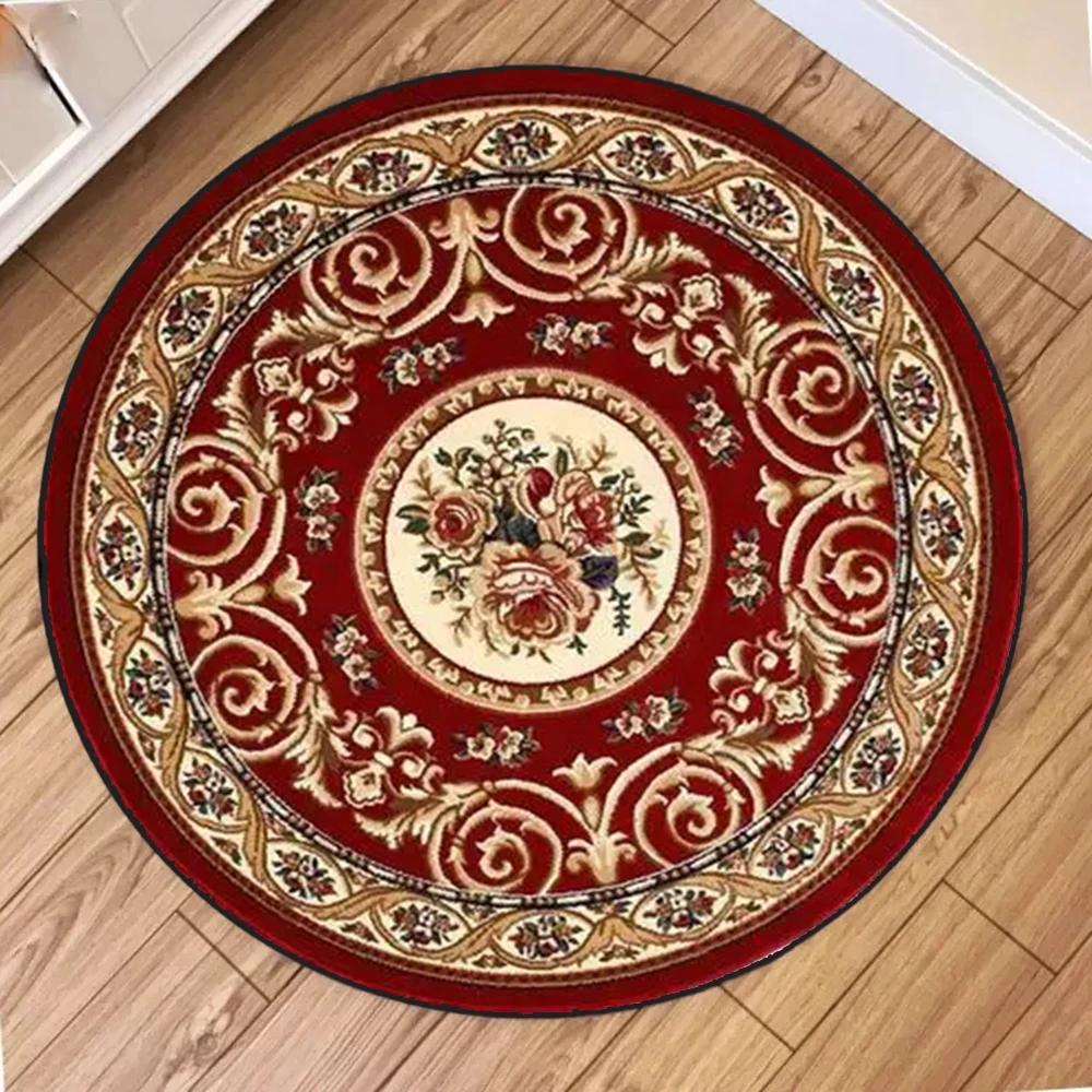 Vintage European Floral Scroll Mandala Geometric Pattern Round Rug Soft Carpet for Living Room Bedroom