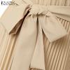 ZANZEA Women Casual Round Neck Short Sleeve Summer Pleated Dress