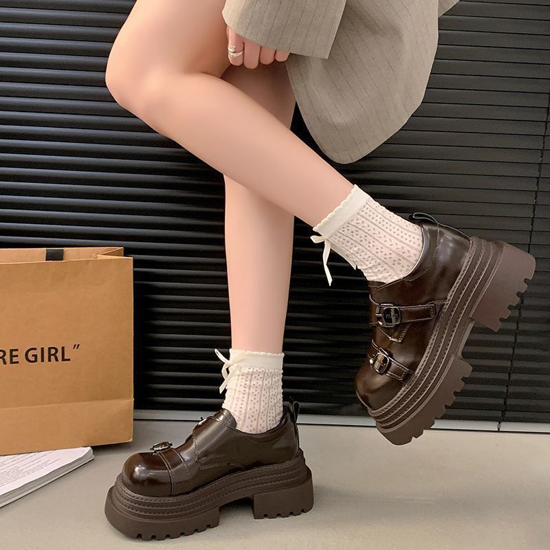 Loafers Small Thick Soles Increase Height Versatile Small Leather Shoes European Station Retro British Style Single Shoes Women's 2025 New Models