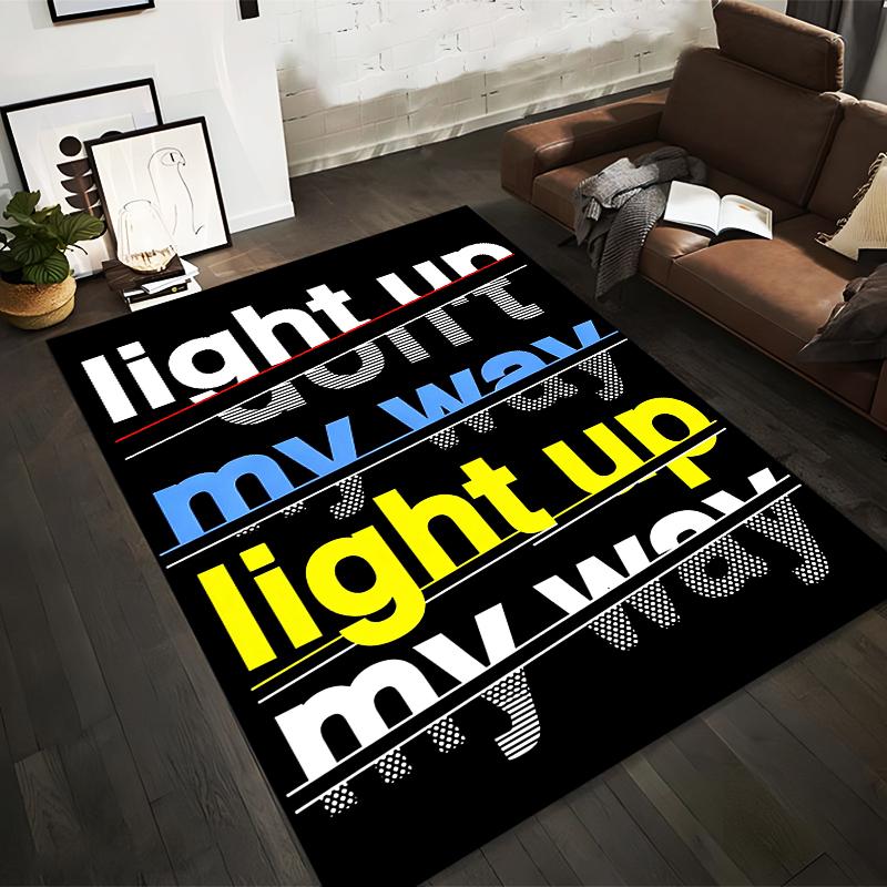 Modern Black Carpet with "Light Up My Way" Typography Design Suitable for Use As an Anti-slip for Living Room Bedroom Sofas
