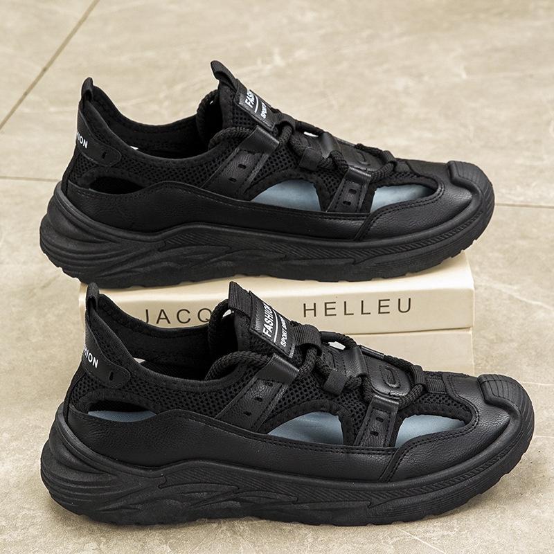 

Sandals men s summer wear beach sports and leisure large size traceability hole sandals outdoor bag head driving men s shoes 44 чёрный