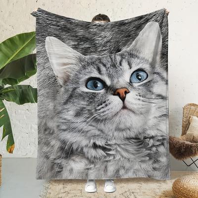 Katzenliebhaber UltraWeiche Flanelldecke Grau getigert gesteppt reißfest Ganzjahres CouchBettHeimdekoration