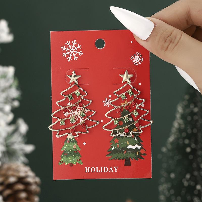 Christmas colorful Christmas tree earrings with diamonds, star earrings, women's niche rhinestone alloy stud earrings ornament