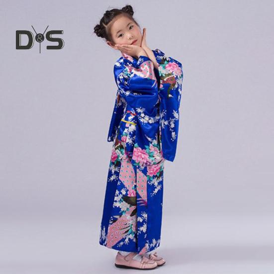 1 sada Dívčí tradiční kimono pyžamo Živé barvy Květinový potisk páv Snadné nošení Pohodlné kimono