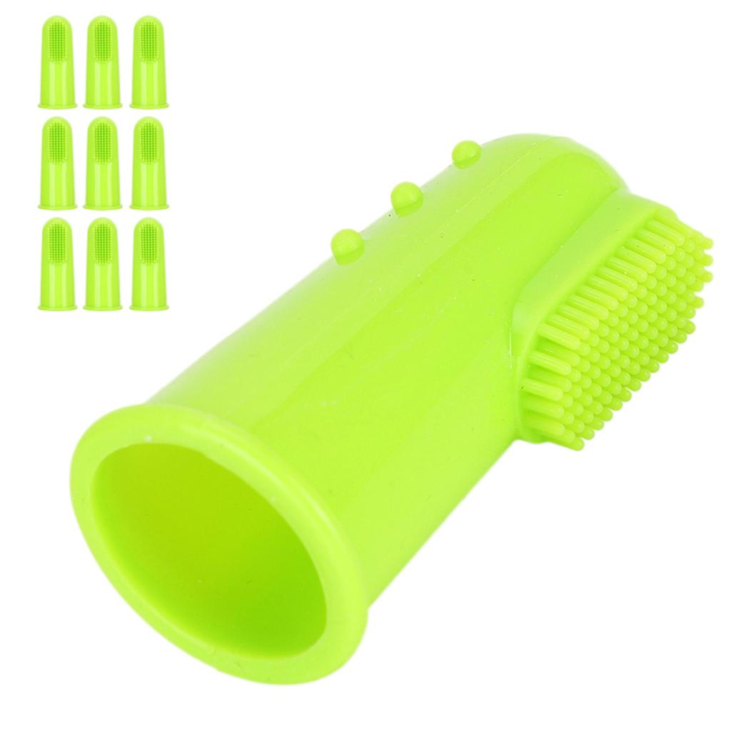 10PCS Silicone Soft Pet Finger Toothbrush Green Teeth Cleaning Tool for Cats DogsGreen