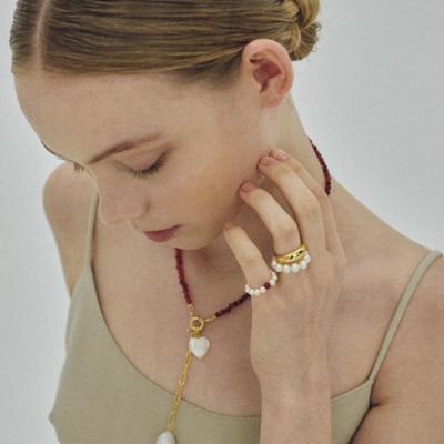 Modern Everyday Ruby Pearly Ring