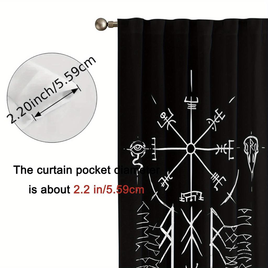Set Of 2 Vegvisir Symbol Print Polyester Curtains Top Living Room Home Decor Made Area Window Treatment