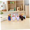 9-Piece Wooden Dollhouse Set with Movable Mini Wooden Figures in Fabric Clothing Includes Doctor Builder Chef Educational Imaginative Role Play Toy