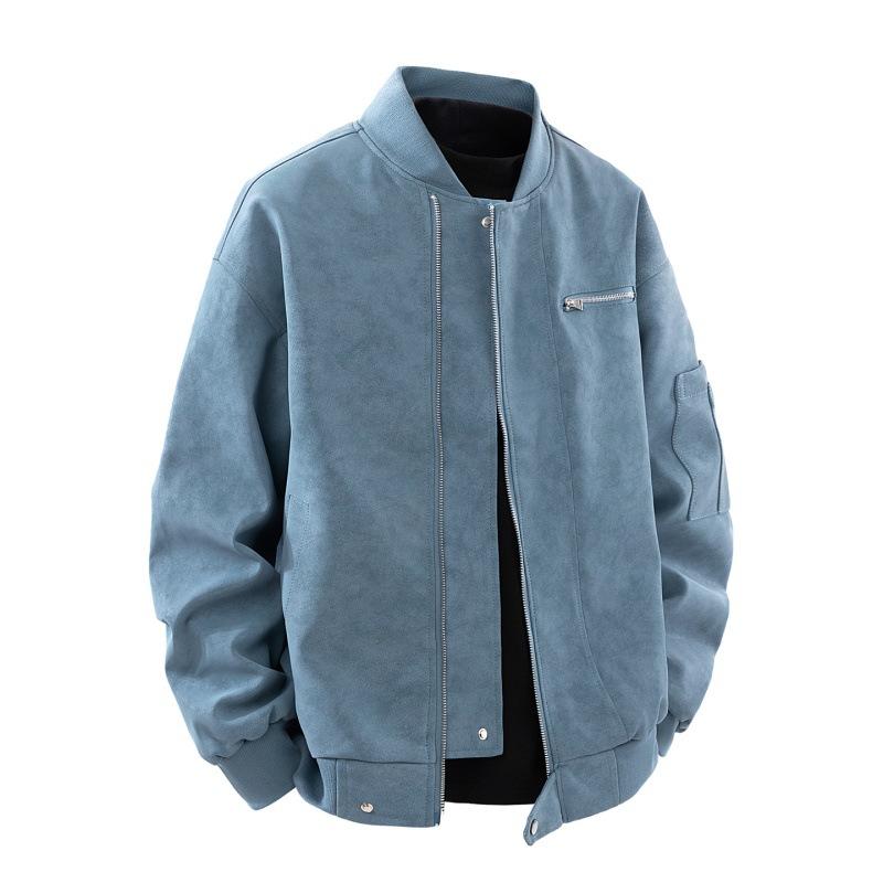 

Autumn and winter new locomotive baseball jersey washed leather jacket men s spring and autumn lapel wide 4XL