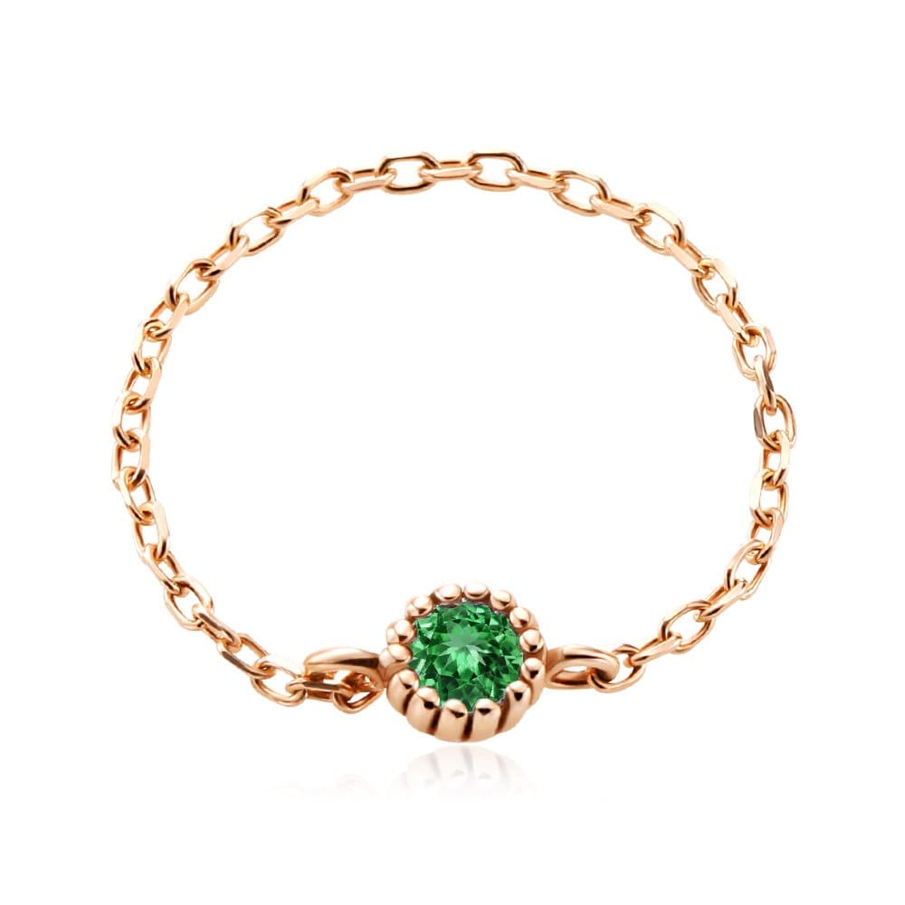 

[Bnbgold] 14K/18K Layered Chain May Green Emerald Birthstone Ring Srs38204 14K pink gold/ Size: 04