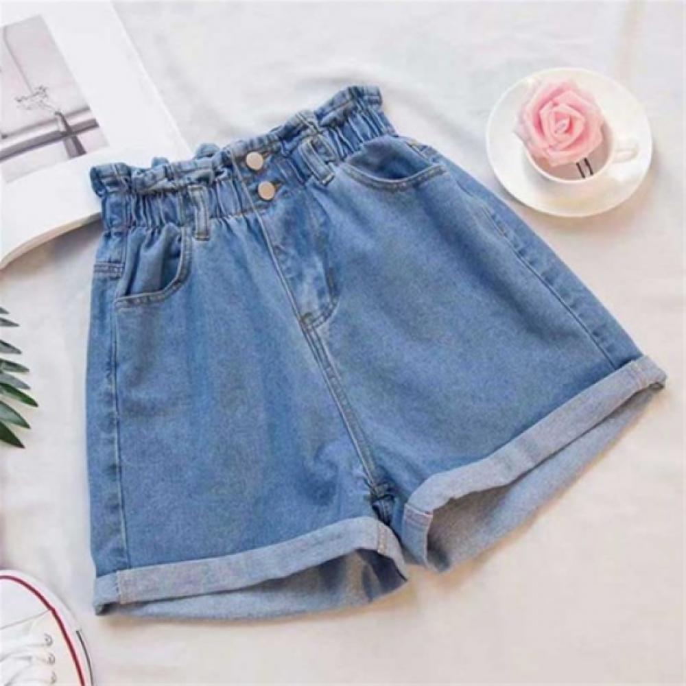 New Arrivals Open Run Women Roll Up Denim Shorts Double Button