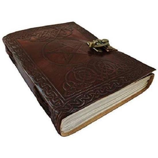 Vintage Leder-Tagebuch, Pentagramm, handgeprägtes Leder-Notizbuch. Größe: 17,8 x 12,7 cm. Farbe braun