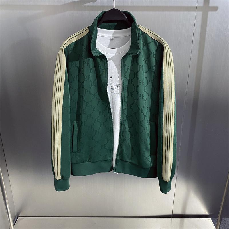 

Autumn New Men s Top Men s Autumn Trendy Brand Fashion Green Striped Jacket 2XL зелёный