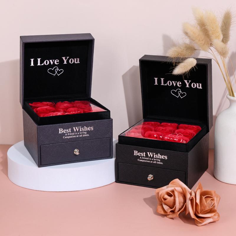 9 Rose Box with Jewelry Drawer Soap Flower Gift Box for Necklace Ring Packaging Women's Holiday Gift Preserved Rose Jewelry Case