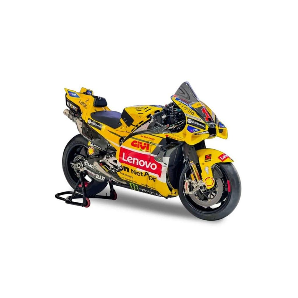 Maisto 1/18 Scale Diecast Model Car 23093: 2023 Ducati Lenovo Racing Ducati Desmosedici #1, Francesco Bagnaia, Misano GP Yellow