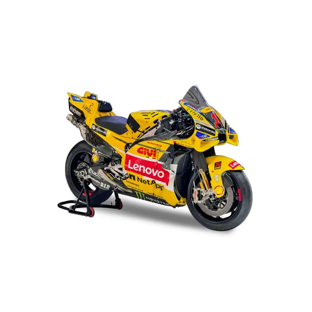 

Maisto 1/18 Scale Diecast Model Car 23093: 2023 Ducati Lenovo Racing Ducati Desmosedici #1, Francesco Bagnaia, Misano GP Yellow