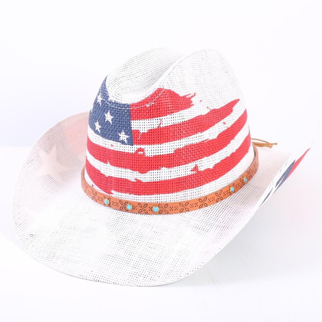 American Flag Cowboy Hat Popular Men's and Women's Sunshade Top Hat Independence Day Party Western Style Fashion Straw Hat