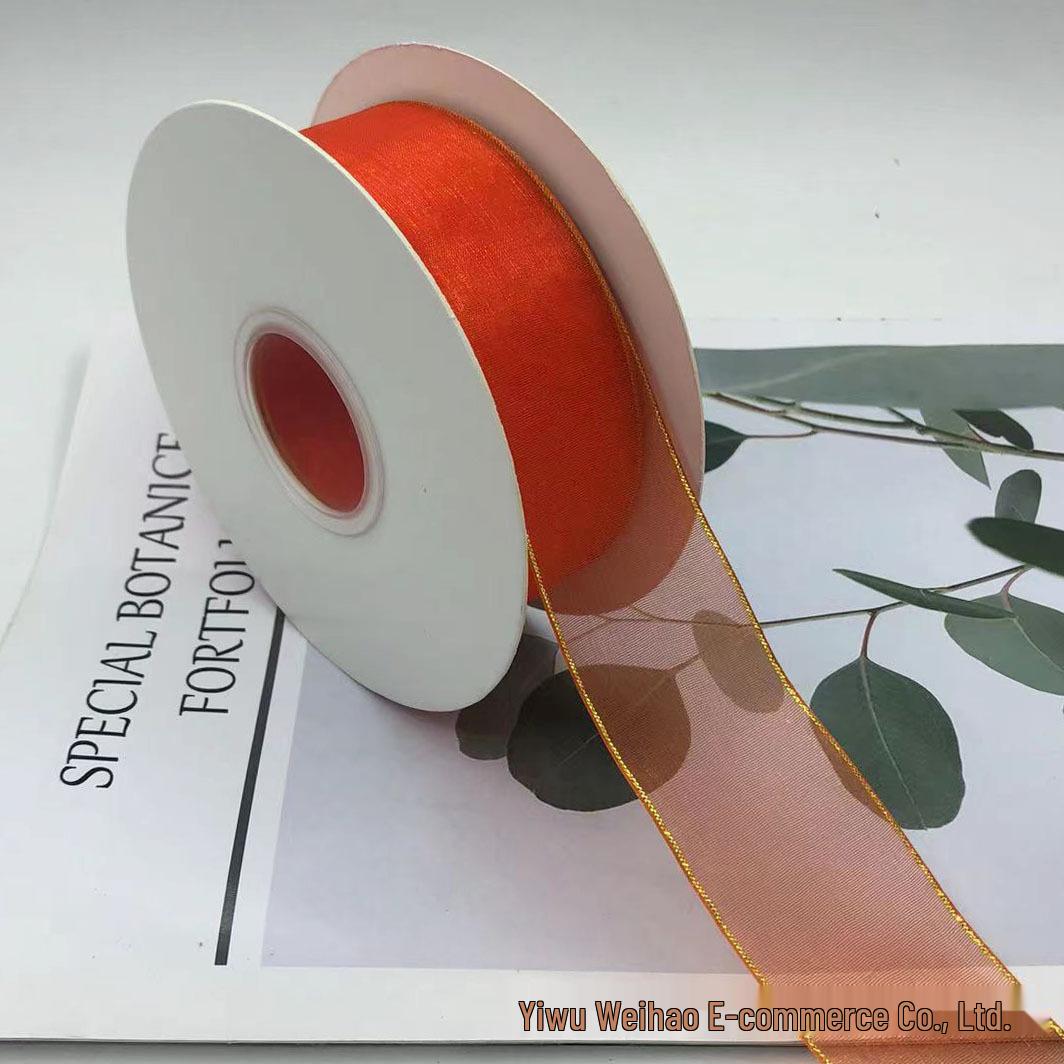

4cm Double Gold-Edged Silk Satin Gauze Ribbon for Gifts, Fresh Flowers, Baking, and Hair Accessories
