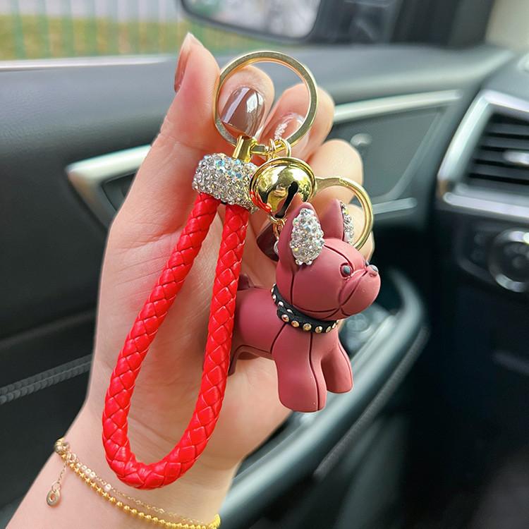 Bulldog Resin Lovely Cartoon Keychain With Shiny Diamonds Perfect For Key Car