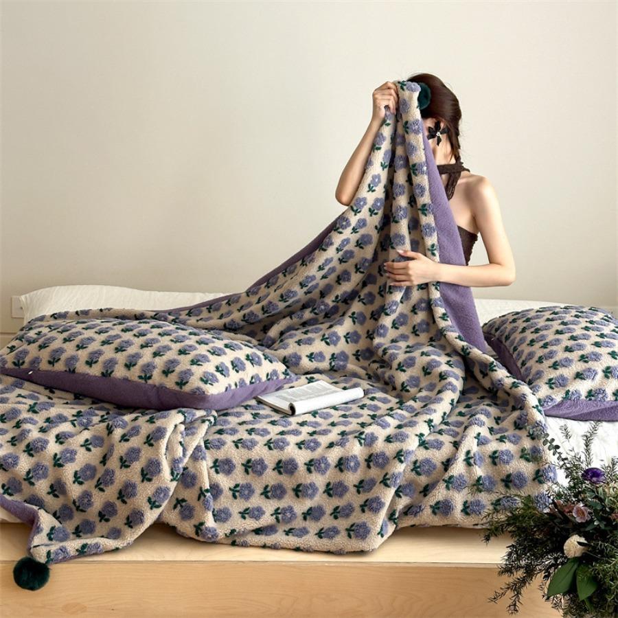Vintage Jacquard Sherpa Fleece Throw Blanket Heavy Weight Plush Couch Bed Warm Cozy Air Conditioning Quilt Winter Warm Gift
