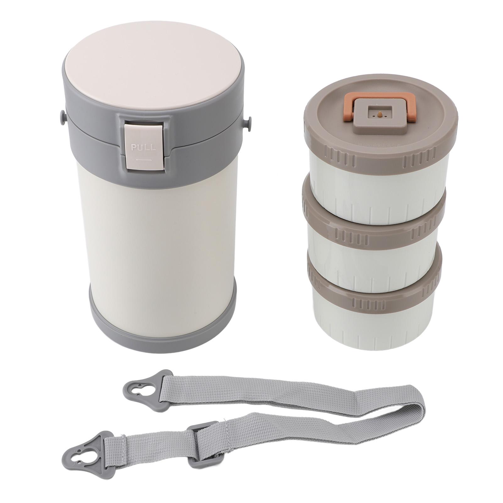 

Изолированная банка для еды 2,3 л, 3-уровневая, безопасная для микроволновой печи, из нержавеющей стали 304, термоконтейнер для ланча с плечом белый