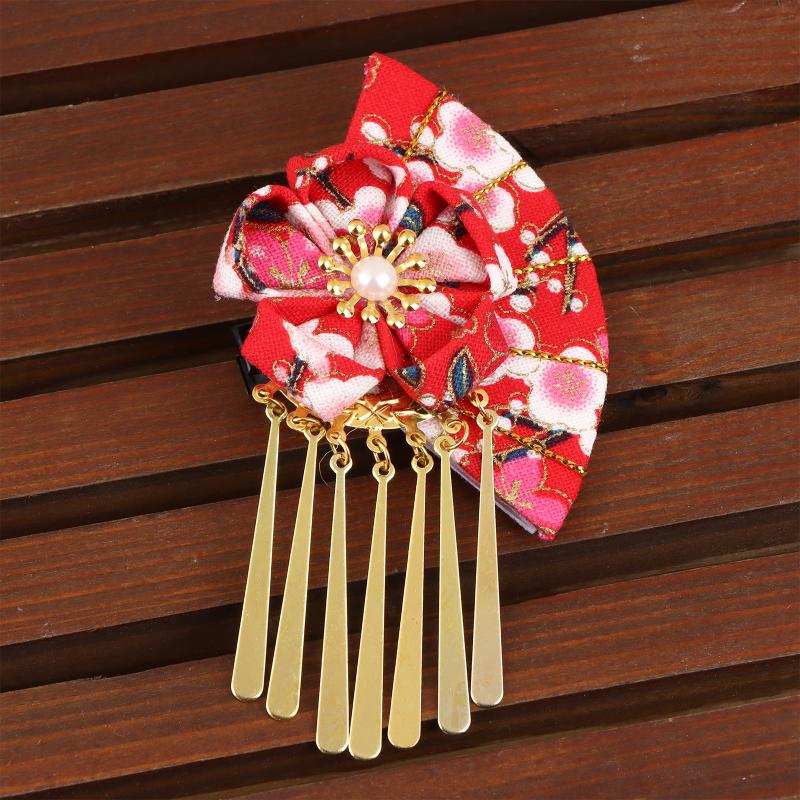 

1Pcs Women Hairpin Faux Pearl Flower Fan Hair Decor Japanese Traditional Dress Kimono Robe Hair Clip Kids Girls Hair Accessories
