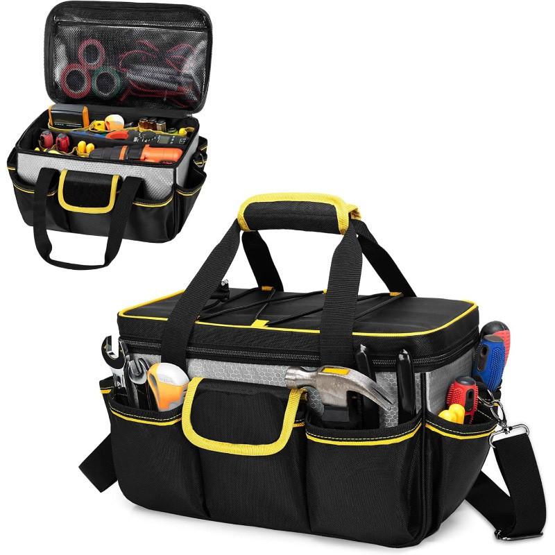 Heavy Duty Tool Bag With Padded Shoulder Strap Multi Compartment Workshop Carryall Electricians Mechanics Craftsmen