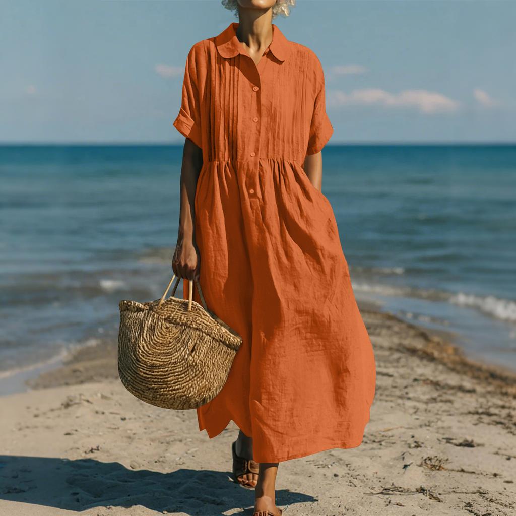 Women's Summer Loose V Neck Short Sleeve Dress, Elegant Dress