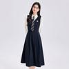 Women's Professional Navy Vest Dress & Shirt Set