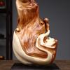 Cliff Cypress Wood Root Carving: Solid Wood Daruma Maitreya Buddha Ornament In Golden Saffron and Nanmu Rosewood.