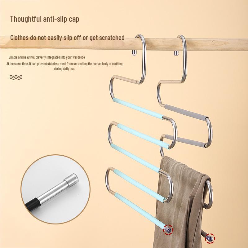 Stainless Steel S-Shaped Multi-Layer Folding Pants Hanger - Non-Slip, No-Trace Storage Solution for Home and Dormitory.
