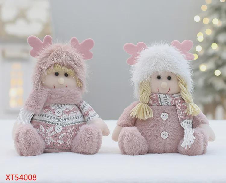 Růžový vánoční látkový panáček s parohy - Stojící ozdoba pro chlapce nebo dívku