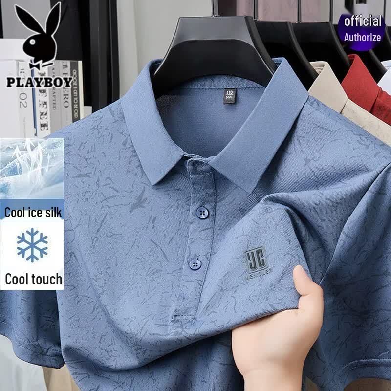 PLAYBOY Men s Ice Silk Printed Polo Shirt 4XL
