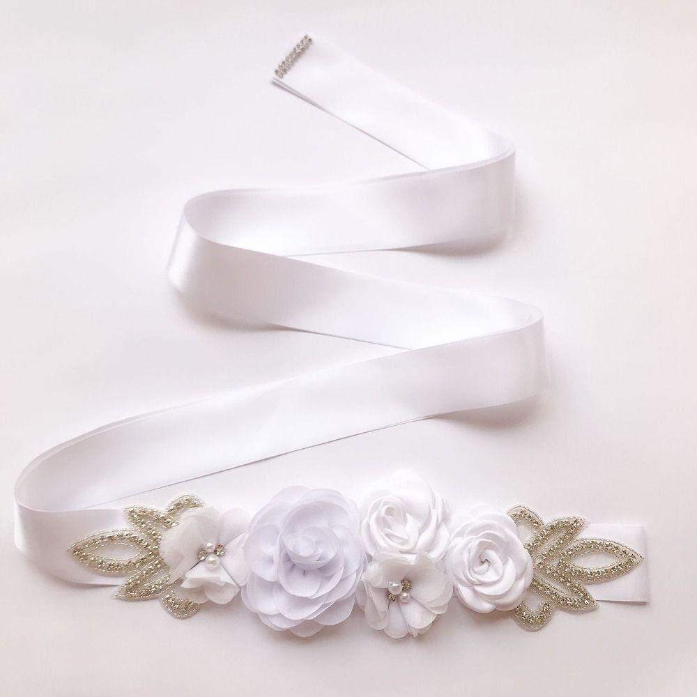 Creative Wedding Flower Waistband Rhinestone Beaded Floral Applique Sash Bridal Dress Accessories