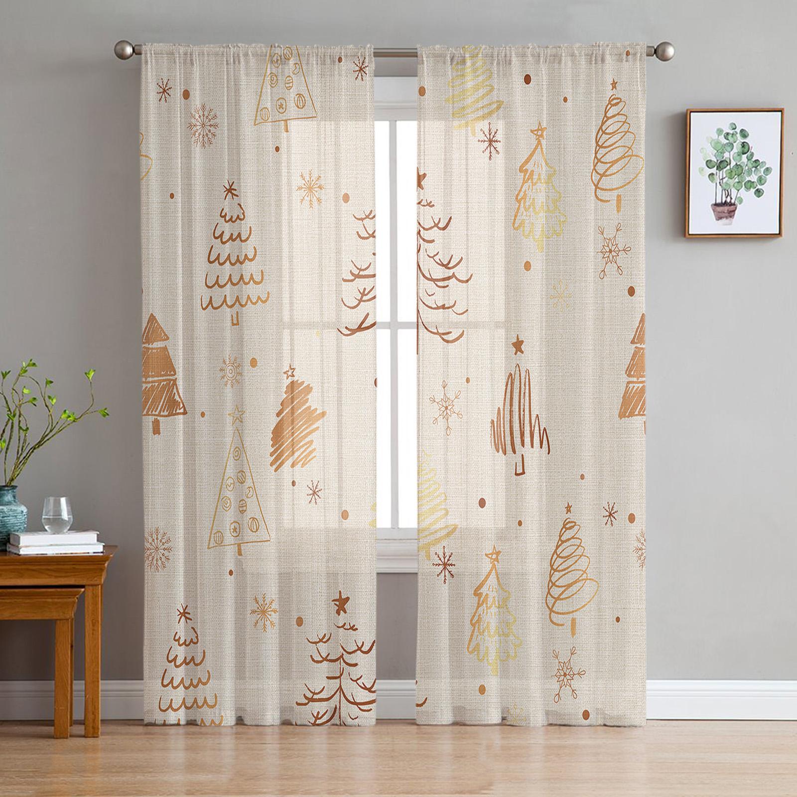 

Рождественские минималистичные снежинки для спальни, прозрачные прозрачные шторы, праздничное украшение, оконная вуаль, тюлевая занавеска 135W x 114H(cm)