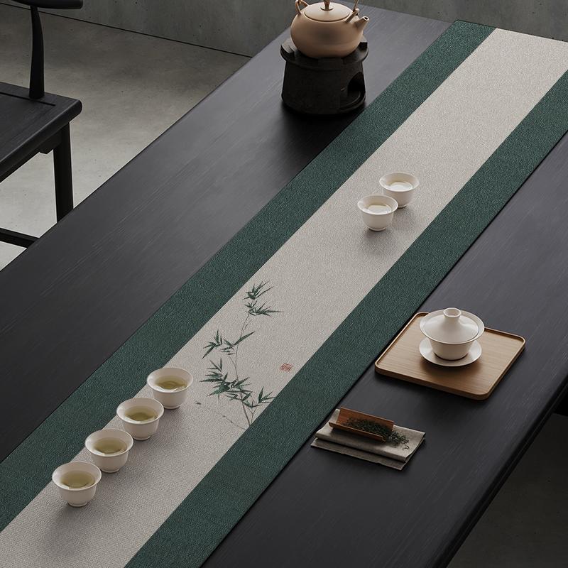 New Chinese Tea Banquet Zen Table Flag Fabric Table Mat Waterproof Tea Tablecloth Tea Table Long Strip Light Luxury High-end