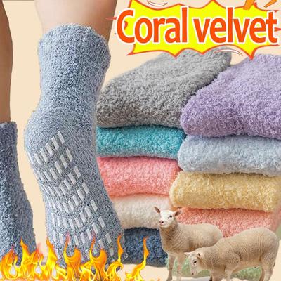 Podzim Zima Nestrhávací Korálový Fleece Ponožky Protiskluzové Lepicí Zesílené Teplé Pár Půl-fleece Podlahové Spací Ponožky