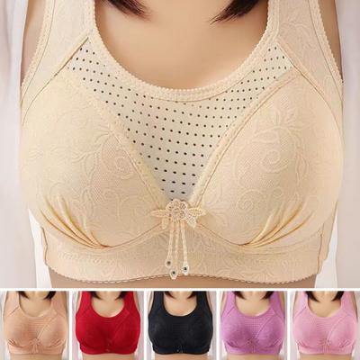 Women Solid Color Jacquard Hollow Bra Wide Shoulder Straps Full Cup Wire Free Thin Sport Bra Push-up Beauty Back Bra