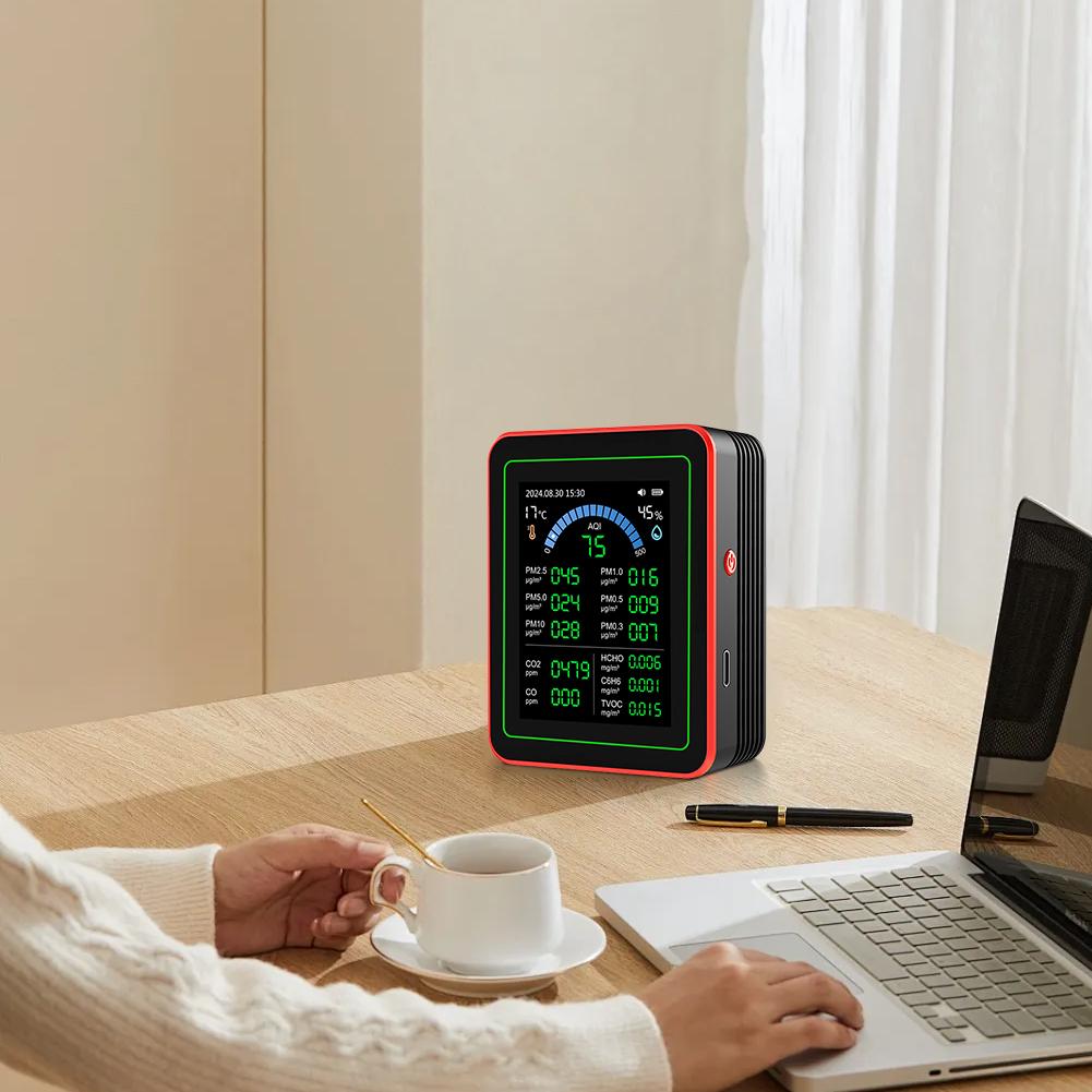 18 In 1 Air Quality Monitor Sensors Detect CO2 PM2.5/PM10 HCHO TVOC Indoor Real-Time Air Detector for Home Cars Plants and Pets