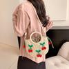 Yogodlns Bolsa de Palha Cereja Feminina Bolsa de Mão Tecida à Mão Formato de Lua Bolsa de Rattan Grande Capacidade Cordão Casual Bolsa de Ombro Cruzada para Praia